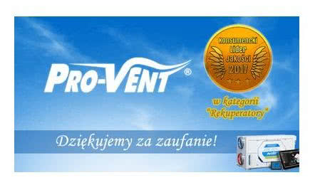 Złote godło KONSUMENCKI LIDER JAKOŚCI 2017 dla Pro-Vent Systemy Instalacyjne